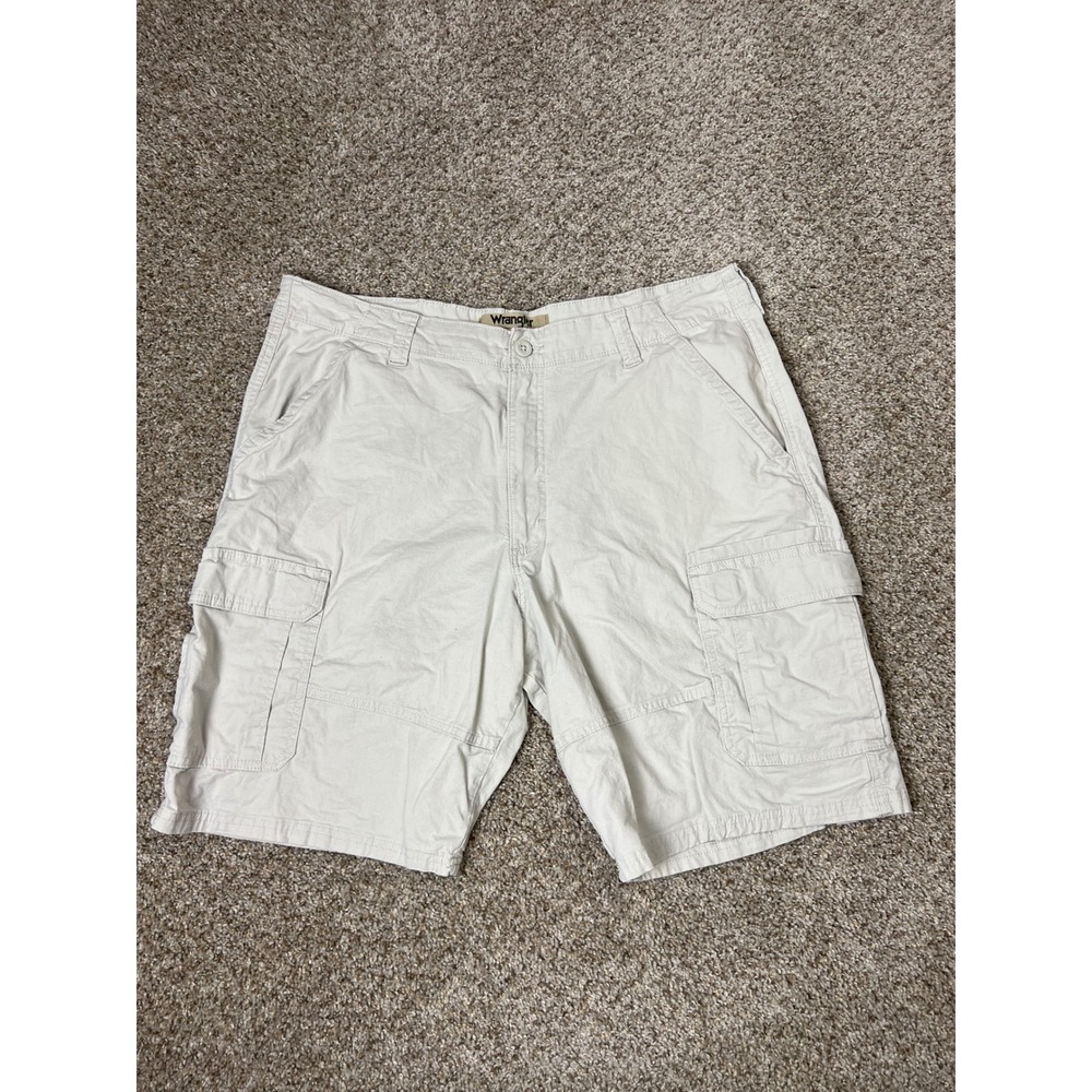 Wrangler Authentic Mens Cargo Shorts 38 Stone Beige Cotton Stretch